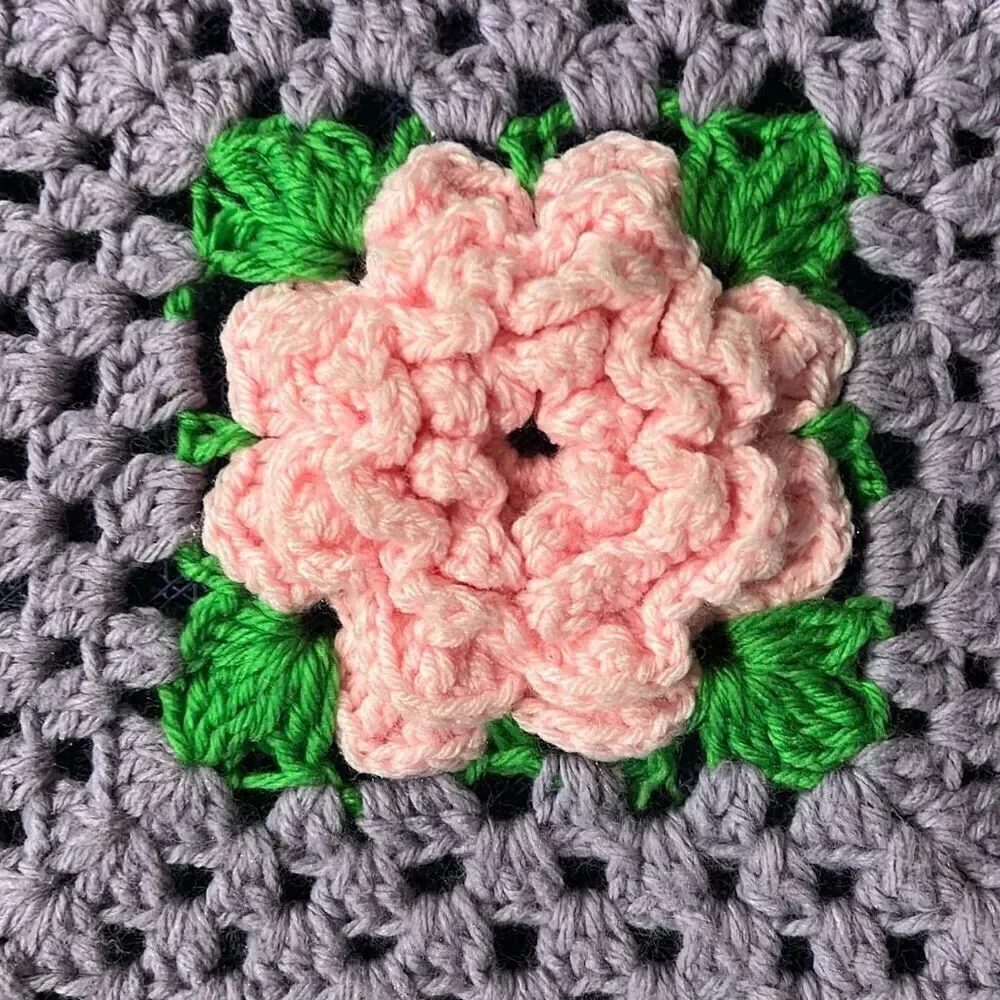 Granny Square Festival Mesh Lined Bag Purple and Pink Made in Spain